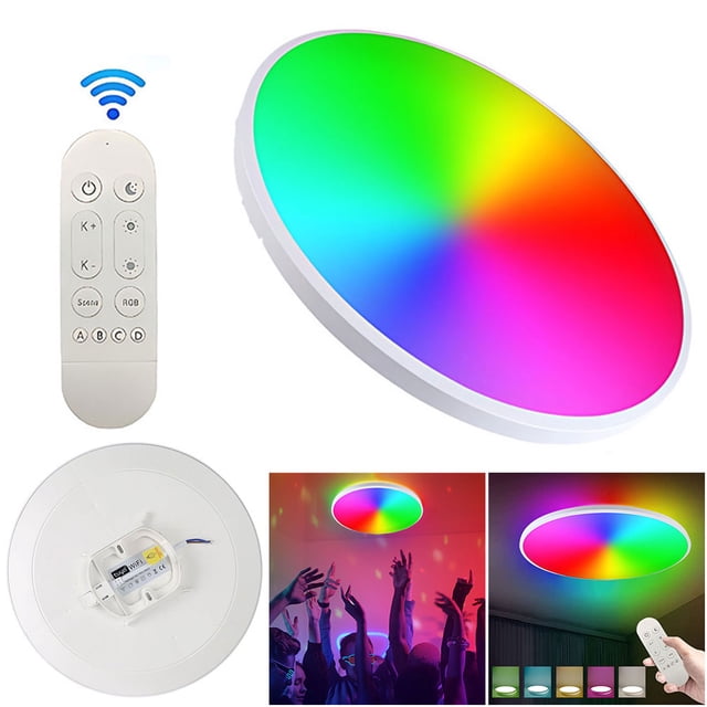 (Toda blanca con mando a distancia) Nueva lámpara techo Amazon RGBCW full color dimming y color smart lámpara techo alexa voice (B) Tuya modo dual -24W - Lámpara techo con mando a distancia