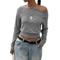 thumbnail image 2 of Women's Off Shoulder Top Cinched Waist Long Sleeve Crop T Shirts Tops Y2k Going Out Gray L, 2 of 9