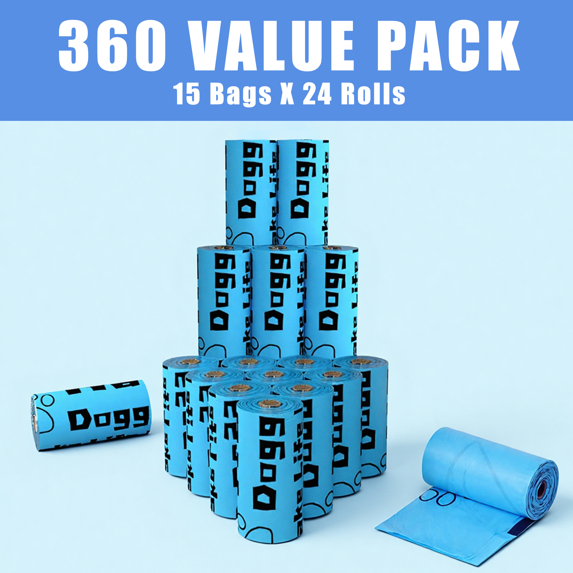 Garitin Dog Poop Bags, 24 Rolls 360 Count, Large, Blue photo 2