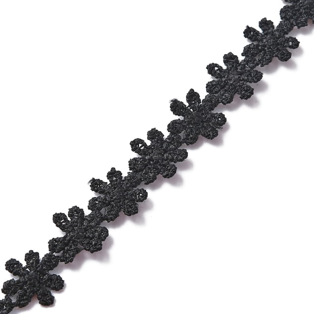 Polyester Lace Trim Embroidery Ancient Hanfu Lace Ribbon Flower Black 1/2 inch(12mm)