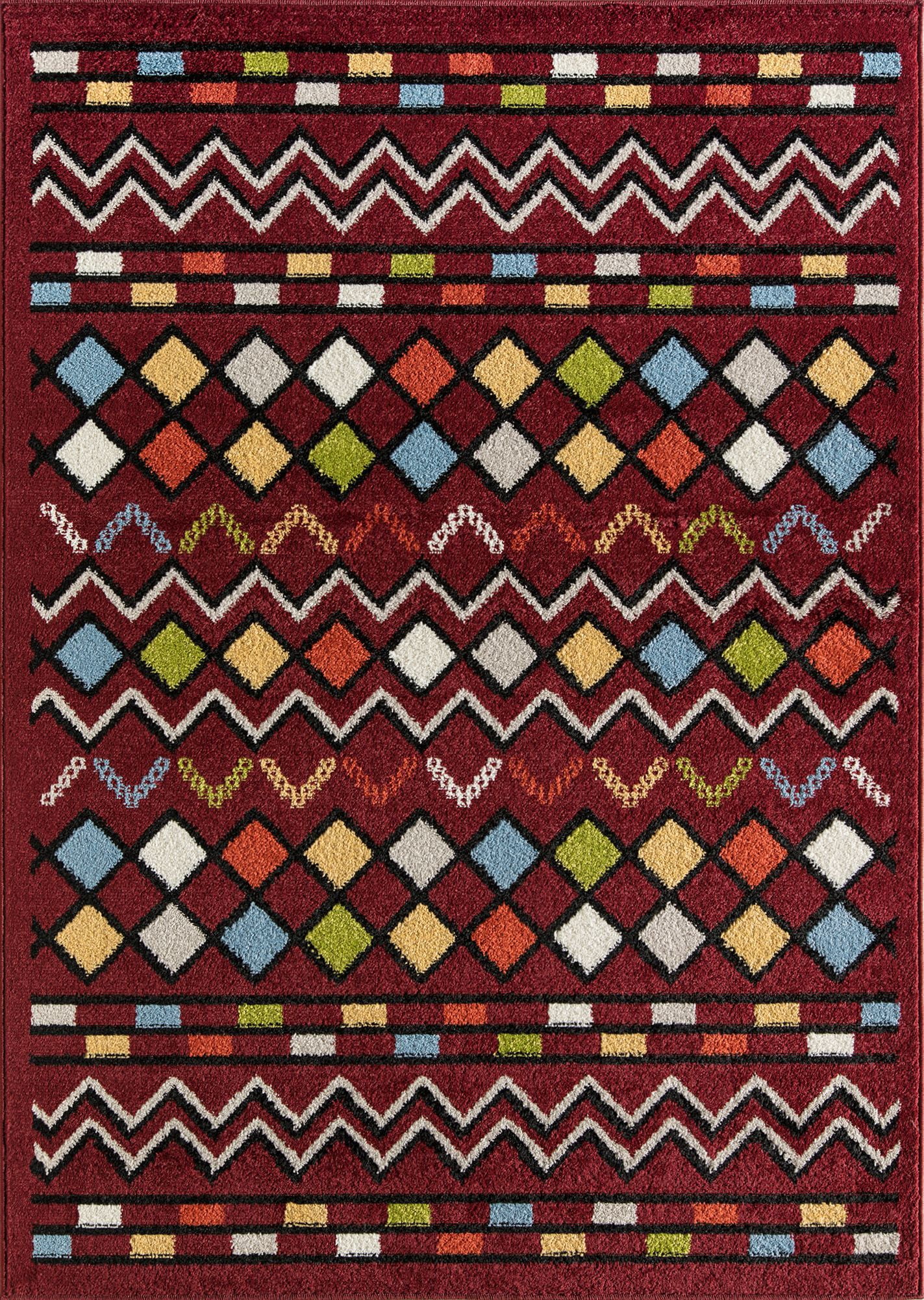 Rugs America Bradford KH10C Diamonds Red Tribal Moroccan red Area Rug, 5'x7'