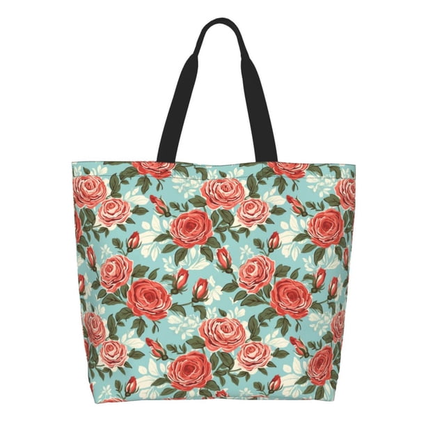 Balery Rose Flowers Bolsa Tote Estilo Estético con Cremalleras, Bolsa de Hombro, Bolsa de Compras Grande y Plegable