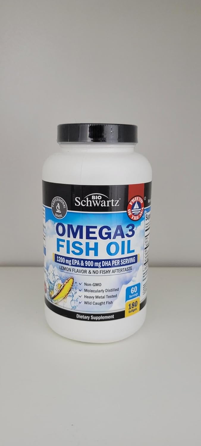 BioSchwartz Triple Strength Omega 3 Fish Oil Supplement with 2250mg EPA and DHA, Lemon, 180 Softgels