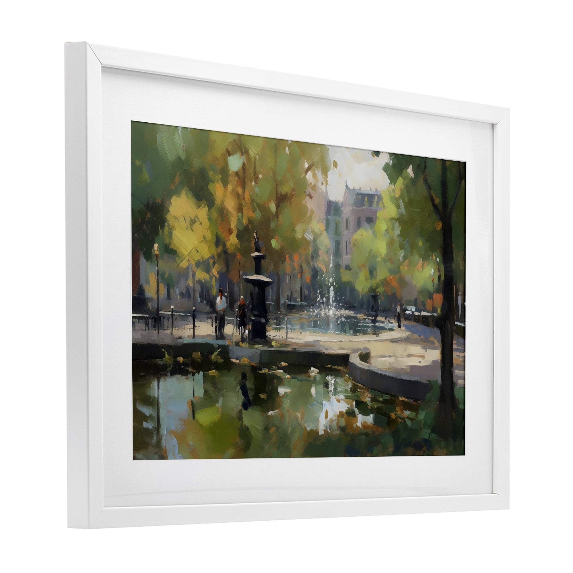 Stupell Industries Autumn Reflections at Park Fountain White Framed Print Under Glass, design by Creative Studio