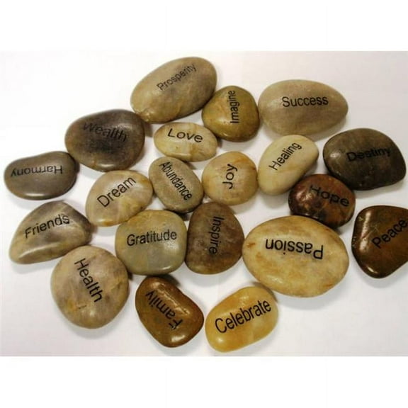 Athenas Garden  1.9-2.3 in. Polished River Stones with Engraved Words of Inspiration, Single Sided - Set of 4