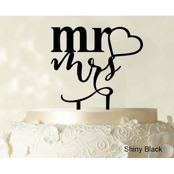 "Printtoo Personalized ""Mr Mrs"" Wedding Cake Topper Shiny Black Cake Topper Cake Decoration Color Option Available 4""-5"" Inches Wide"