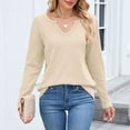 thumbnail image 6 of Fiaer,Womens Waffle Long Sleeve V Neck T Shirts,Plus Size Loose Fit Casual Tshirts for Women,Women's Trendy Basic Going out Solid Breathable Tops Beige XXL, 6 of 6