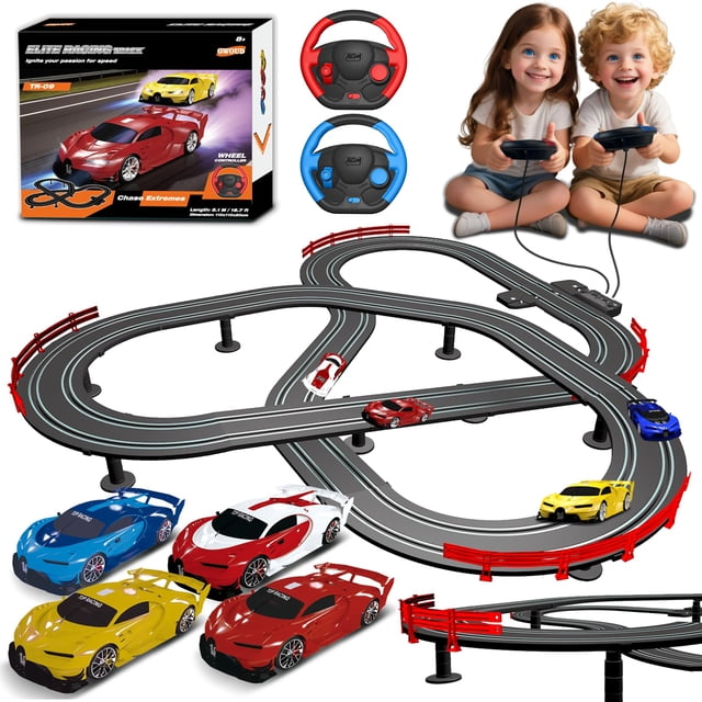 Set de Vehículos de Juguete GWOUD Pista de Autos de Carreras de 5.1 m con 4 Autos LED