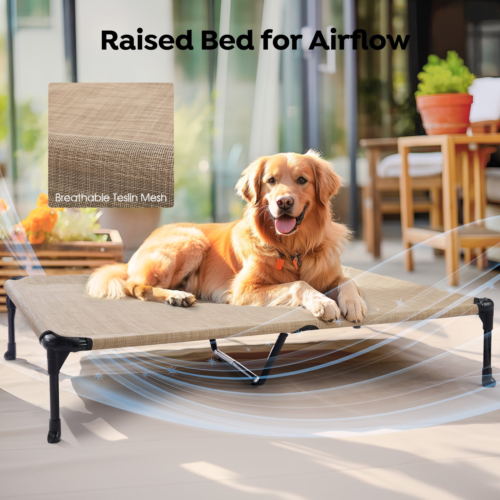Veehoo Cooling Elevated Dog Bed + Waterproof Removable Pillow-Top Mat, XXLarge, Beige Coffee