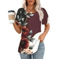 thumbnail image 4 of Olyvenn Womens T Shirts Short Sleeve Trendy Floral Pleated Dressy Casual Scooped Neck Summer Fashion Tops Blouses Multicolor XXL, 4 of 5