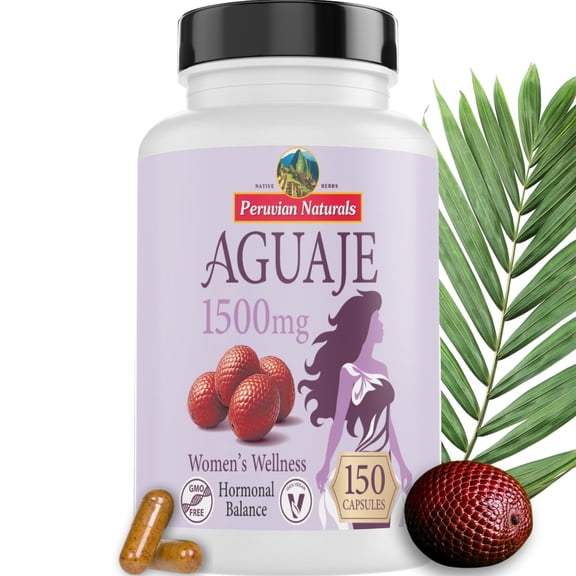 Peruvian Naturals Aguaje Capsules for Women 150 Pills - Natural Curves for Female Health Supplement, Powerful Hormone Balance, Buriti Fruit, Non-GMO, Vegan