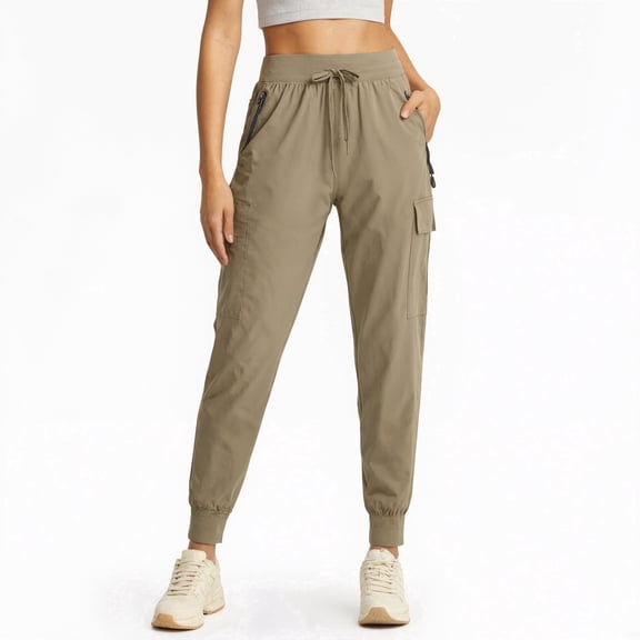 SOKJ Women's Cargo Joggers Lightweight-Quick Dry Hiking Pants Athletic Lounge Casual Travel Khaki （Size XS-XXXL）