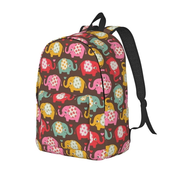 Ratiio Cute Elephants Print Canvas Backpack for Women & Men Retro Aesthetic Rucksack Basic Backpack for High School/College Students Travel Laptop Bag