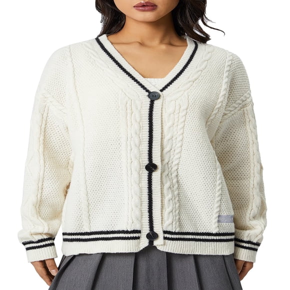 Women Sweet Knit Cardigan Long Sleeve V Neck Star Print Button Down Knitwear Fall Winter Sweater Red M