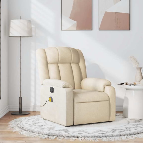 vidaXL Massage Recliner Chair, Adjustable Recliner with 6-Point Vibration Massage, Cream Fabric