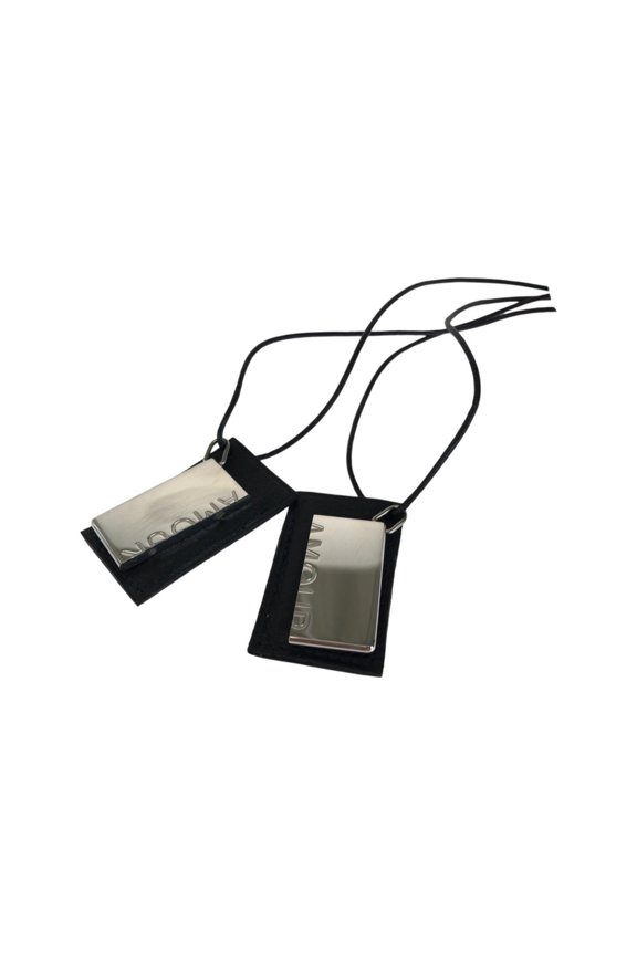 Pre-Owned HERMES Hermes Symbol Silver Black Metal Leather Necklace Unisex Women's