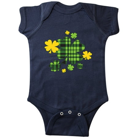 

Inktastic St. Patrick s Day Plaid Green and Yellow Shamrocks Gift Baby Boy or Baby Girl Bodysuit