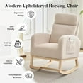 thumbnail image 4 of Ourlova Wingback Upholstered Rocking Chair with Side Pockets, Tall Back Accent Rocker Chair with Rubber Wood Legs for Living Room, Bedroom, 4 of 7
