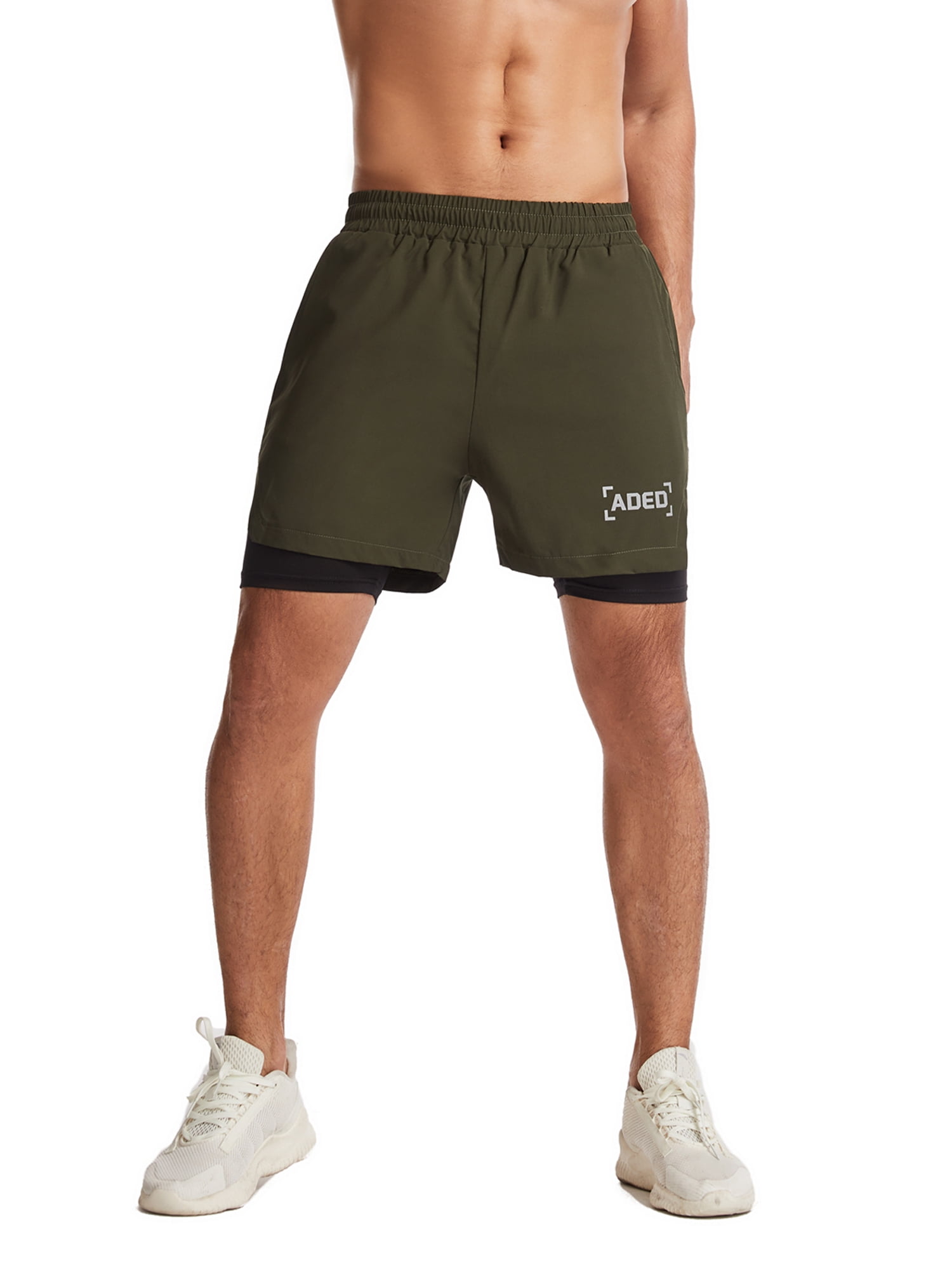 Men's 2 in 1 Double Layer Running Shorts Quick Dry Gym Training Sport