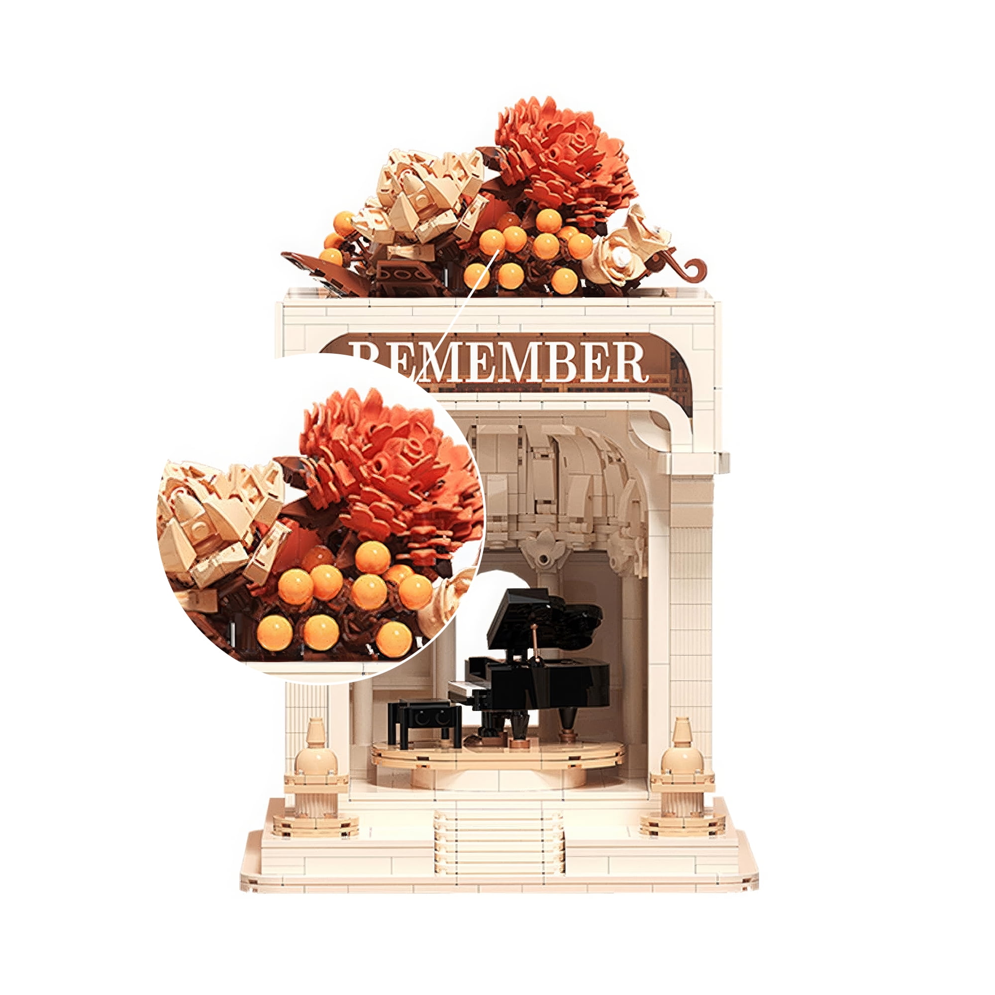 HI-REEKE Decorate Building Block Model Piano Flower Building Kit Toy Gift for Kid Adult Couple White