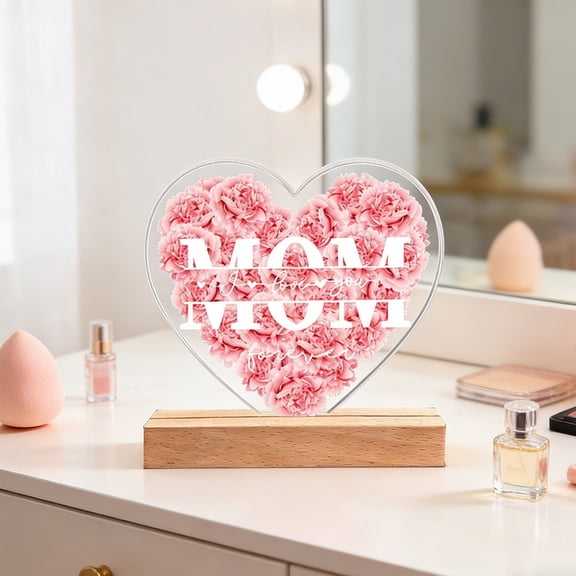 FastXmas Gifts for Mom, Acrylic Heart-Shaped Keepsake Sign Gift for Mom - 5.9*5.3 Inch, Mother’s Day Birthday Gifts, 2D Acrylic Table Decoration Signage for Mother