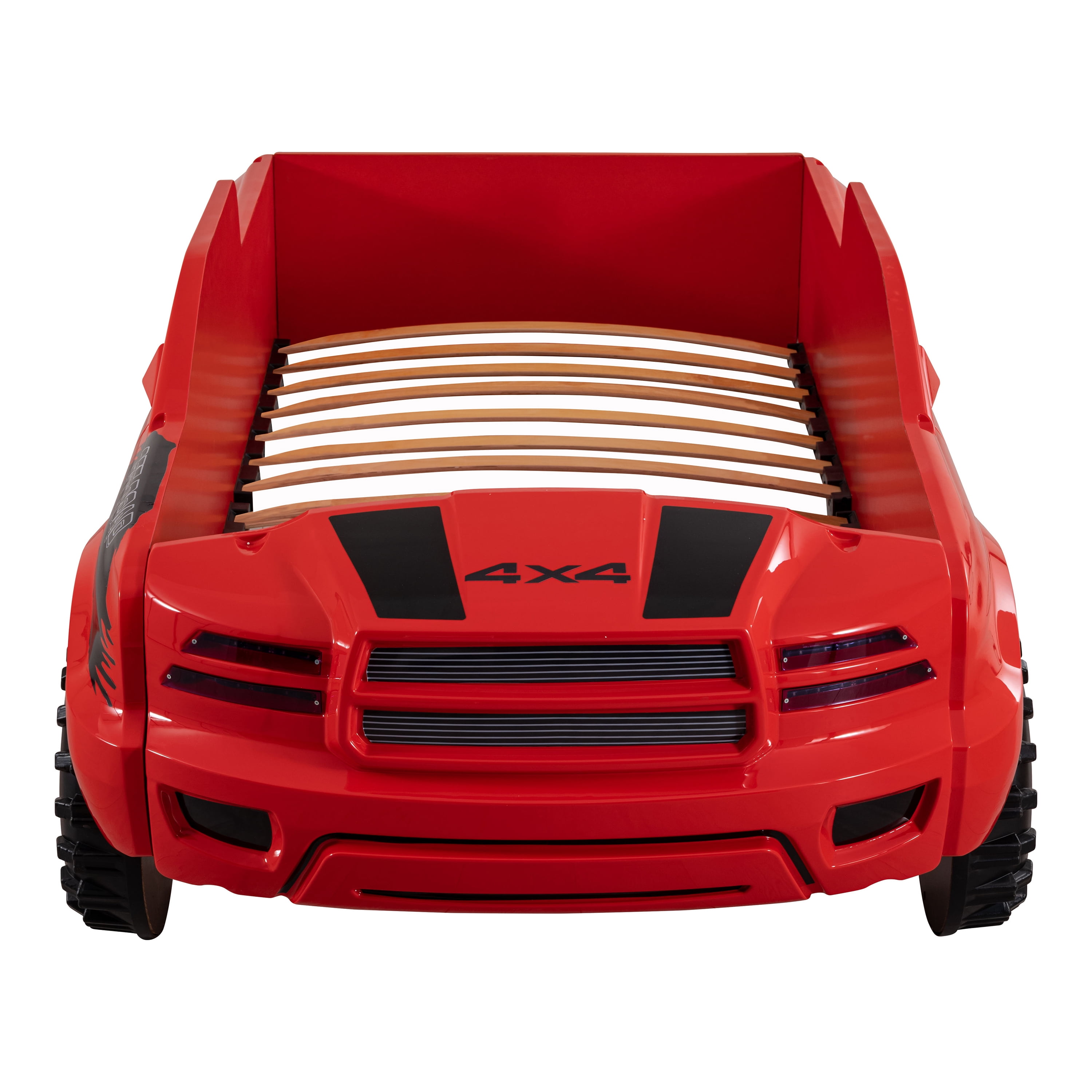 Furniture of America Rugged Kids Plastic Twin Pick-up Truck Bed with LED and Sound, Red