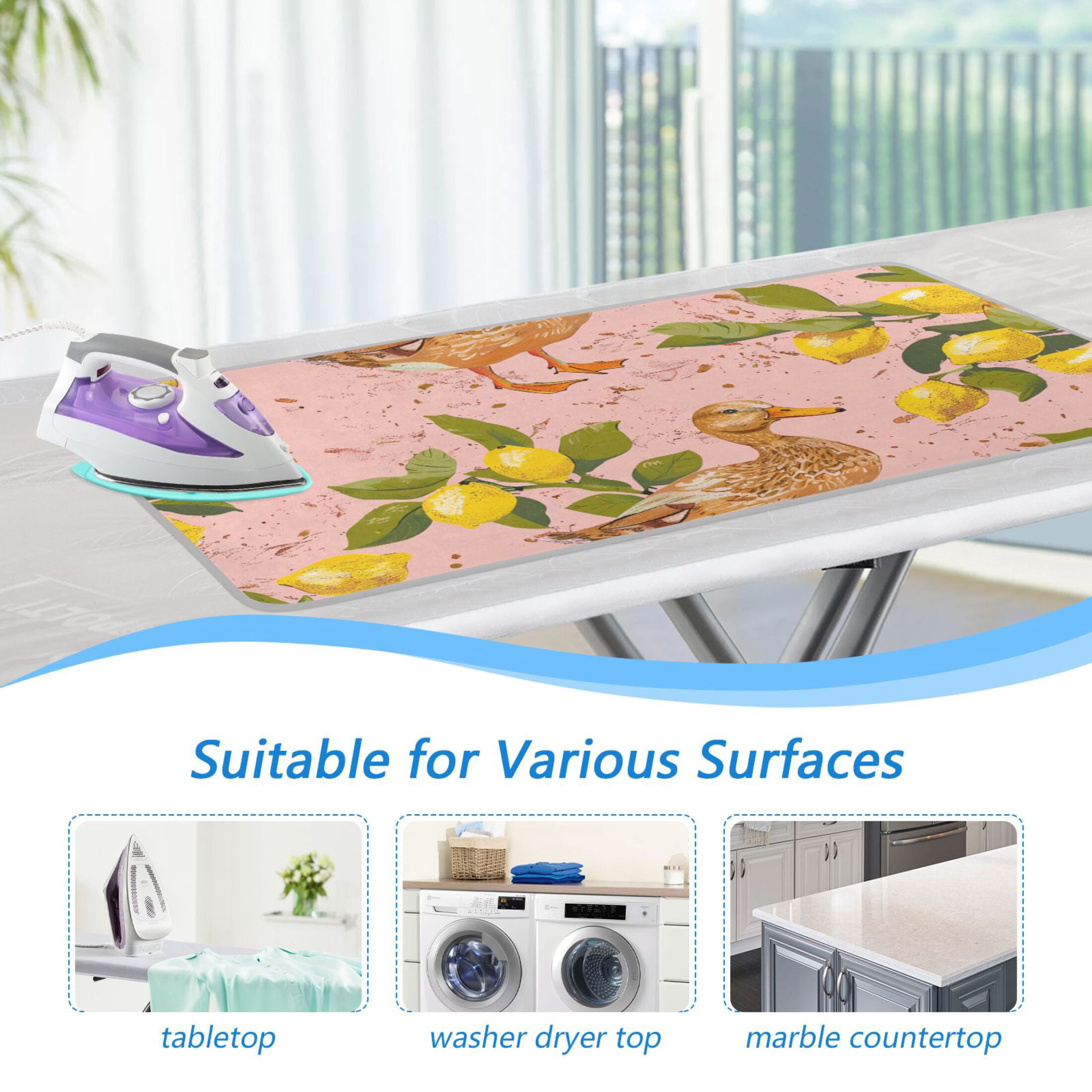 Duck with Lemon Ironing Board Covers Heat Resistant Ironing Pad Mat Portable for Travel Washer Dryer Table