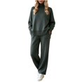 thumbnail image 3 of Atkumj Knit Sets Two Piece Women Stylish Ribbed Mock Neck Long Sleeve and Wide Leg Pants Suits 2 Piece Set Casual Loose Solid Color Two Piece Sets for Women Fall M, 3 of 8