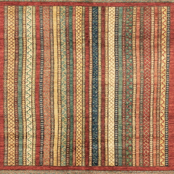 Ahgly Company Machine Washable Indoor Square Abstract Fire Brick Red Area Rugs, 4' Square