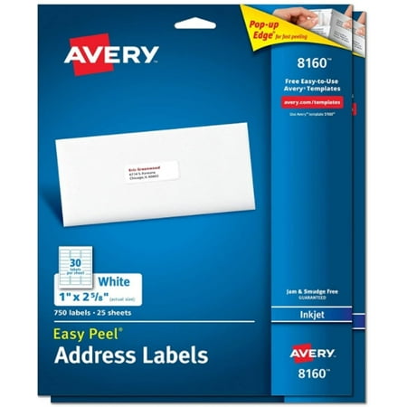 Avery 8160 Easy Peel Address Labels for Inkjet Printers, 1 x 2 5/8 Inch, White, 750 Count (Pack ...