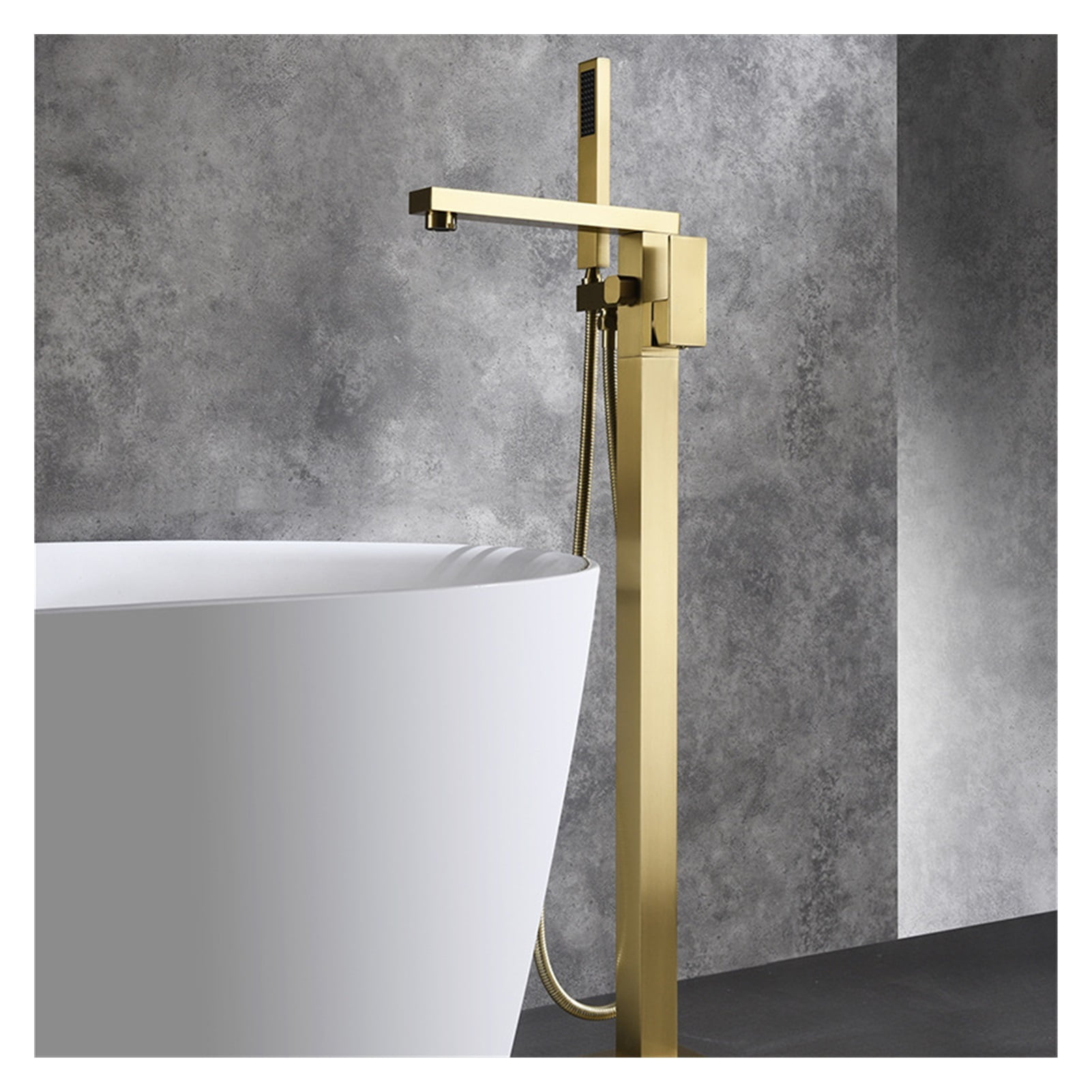 Bathroom Bathtub Faucet + Handheld Shower Free Standing Brushed Gold Luxury BathTub Mixer Taps Floor Mounted