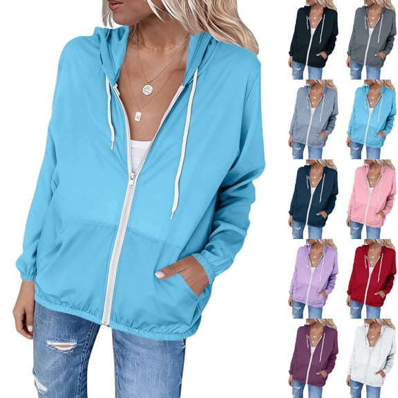 Viluyesy Women's Casual Hooded Jackets Full Zip Up Lightweight Long Sleeve Hoodie with Pockets Drawstring Loose Fit Windbreaker for Daily Travel Wear