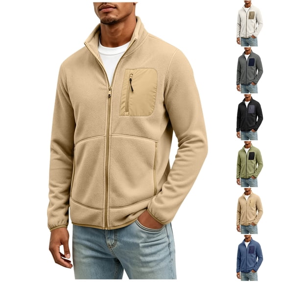 Men's Winter Warm Casual Jacket with Zipper Pockets Stand Collar Zip Up Golf Jackets Coat Windbreaker