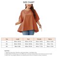 thumbnail image 4 of Camisa de manga corta de encaje de verano para mujer, camiseta holgada con dobladillo Irregular, Top informal con cuello redondo, rojo pardusco XXXL, 4 of 5
