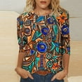 thumbnail image 6 of CYMMPU 3/4 Sleeve Blouses for Women Dressy Casual Loose Fit Spring Tunic Tops Round Neck Floral Printed Fall Trendy Shirts Lightweight Basic Tees Multicolor XXL, 6 of 7