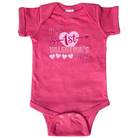 

Inktastic My First Valentine s Day with Pink Heart and Arrow Gift Baby Boy or Baby Girl Bodysuit