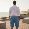 thumbnail image 6 of Men's Corduroy Shorts Elastic Waist Drawstring Cargo Short Multi-Pocket Lightweight Summer Casual Beach Shorts Blue XL, 6 of 7