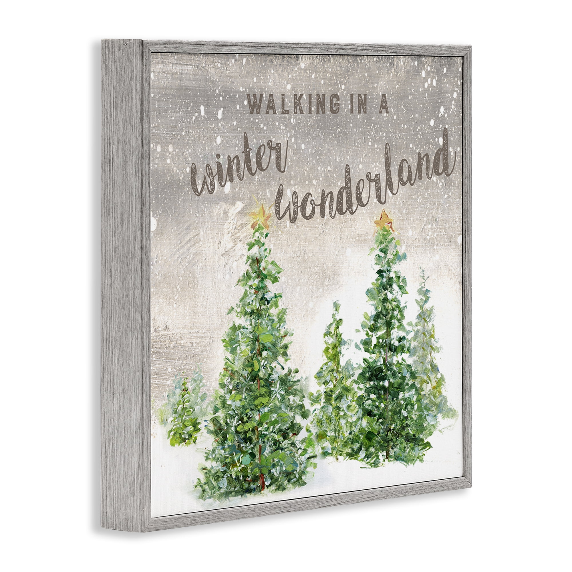 Stupell Industries Winter Wonderland Trees Holiday Painting Gray Framed Art Prints Wall Art, 24 x 24