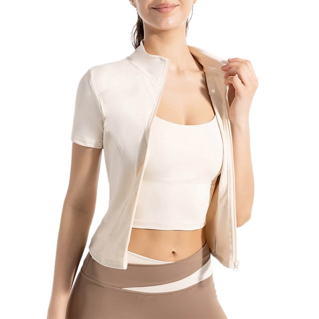 TaTaai Round Neck Zipper Yoga Blouse, Ladies' Breathable Sun Protective Top, Short Sleeve Shirt for Daily Casual Wear and Active Relaxation Gift
