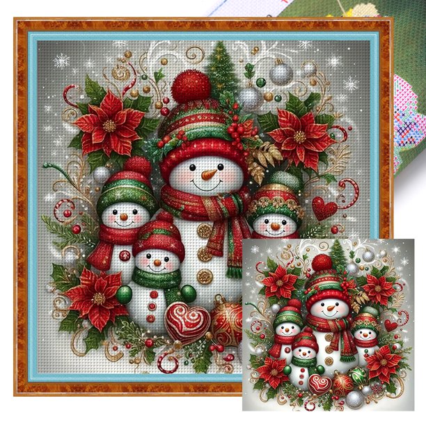 Hilo Algodón Ecológico Bordado Punto Cruz Impreso Muñeco Nieve 11CT 45x45cm