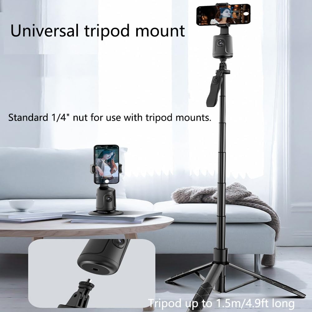 Smart AI Facial Recognition Phone Tripod, Auto Face Tracking for iPhone Android, 360° Rotation Phone Stand, Rechargeable Smart Shooting Stand (Black, Only Smart Tracking Gimbal)