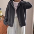 thumbnail image 2 of Women Fashion Hooded Double Zipper Design Sense Knit Cardigan Solid Loose Sweater Coat Top, 2 of 2