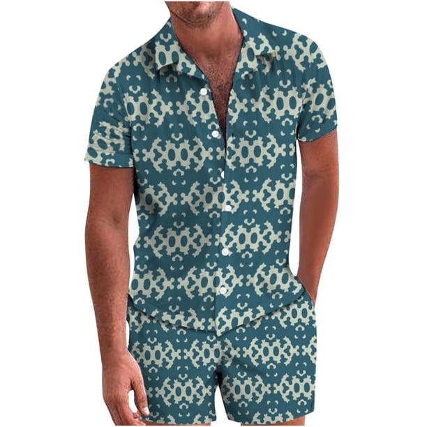 Traje de camisa informal de dos piezas con pantalones cortos de manga corta para hombre Fridja fhjkhfk458600