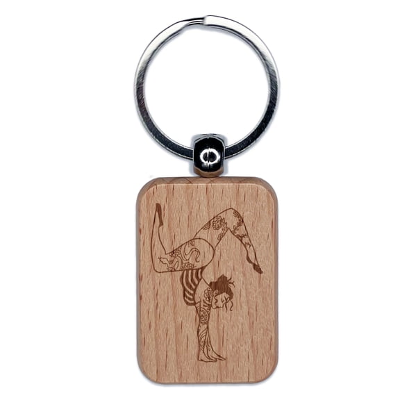 Handstand Contortionist Carnival Circus Rectangle Keychain Charm Tag - Engraved Wood