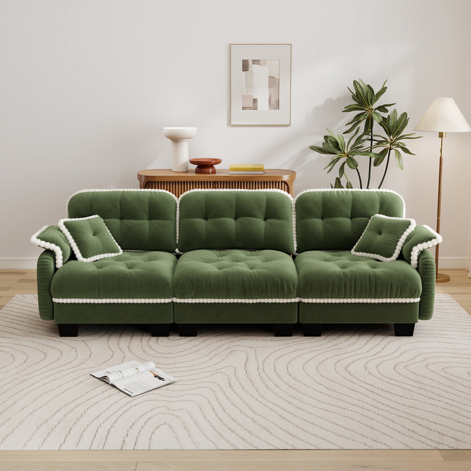 Aenkyo 100" Chenille Modular Sectional Sofa, 3-Seater with 23.8" Deep Seats, Green