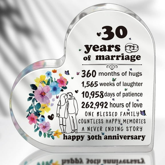 30 Years of Marriage Gift 30th Wedding Anniversary Acrylic Heart Marriage Keepsake Decoration Gift for Couple Parent Mom Husband Wife Women 30th Anniversary C012