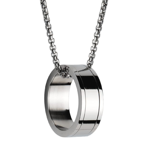Collar Hombre con Dije de Anillo LUCKMAN Acero Inoxidable con Baño Oro 18k Color Plata o Negro Modelo Henry UNITALLA