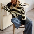 thumbnail image 3 of 2026 Fall/Winter New Women's Crewneck Brown and Light Blue Striped Oversized Knit Sweater, 3 of 6
