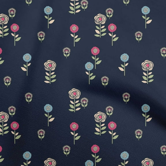 oneOone Silk Tabby Black Fabric Floral Retro Quilting Supplies Print Sewing Fabric By The Yard 42 Inch Wide