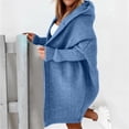 thumbnail image 4 of Lovskoo 2024 Long Cardigans for Women Trendy Long Sleeve Solid Color Medium Long Large Sweater Knitted Hooded Cardigan Coat Blue, 4 of 7